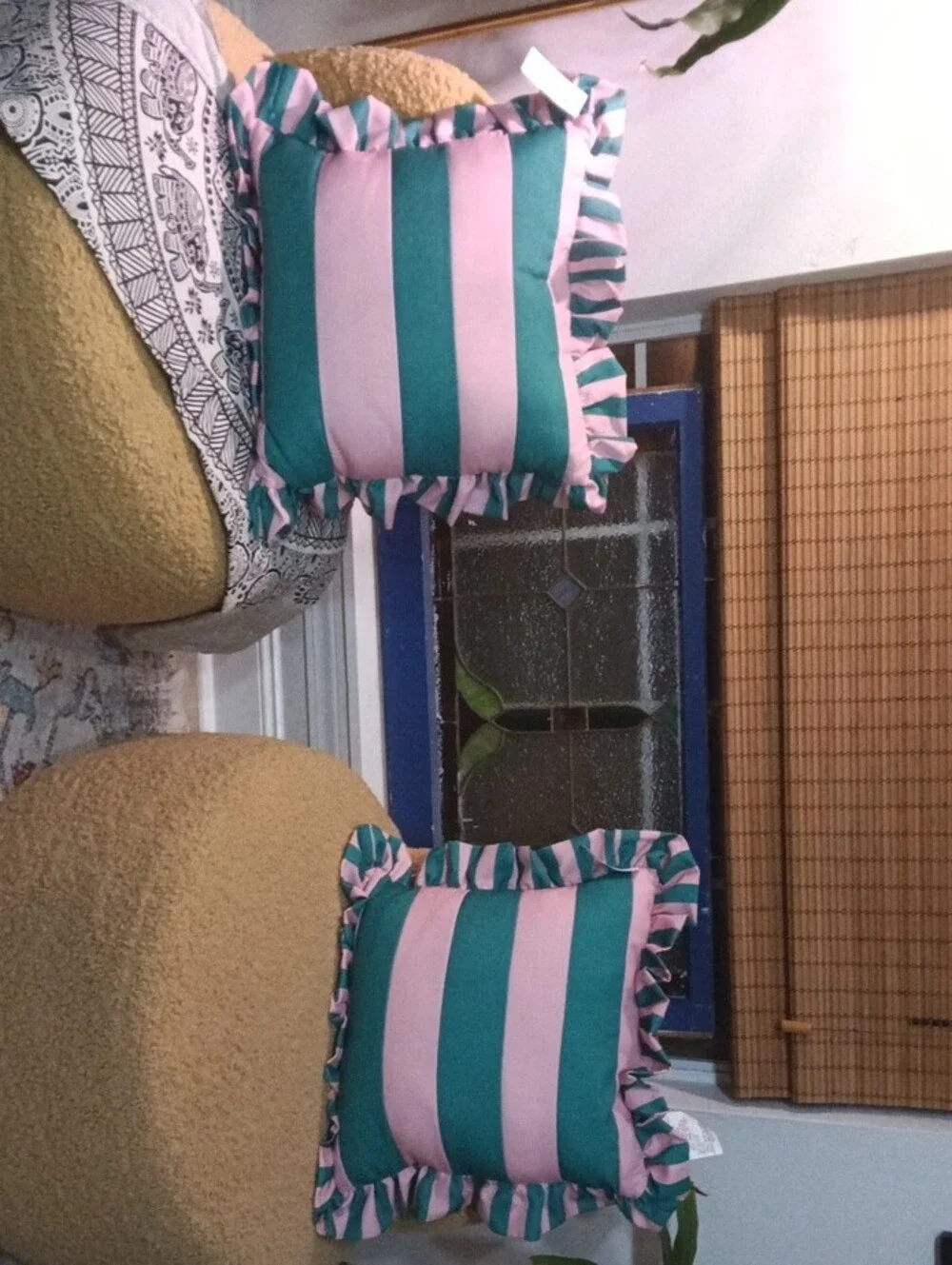 Striped Pink and Teal Decorative Throw Pillow by